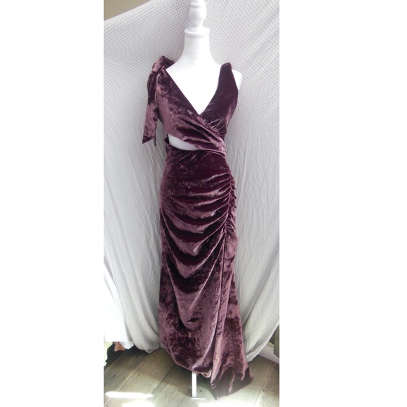 NEW Cinq a Sept PLUM Callalily GENEVIVE Cutout VELVET Ruched BOW Evening GOWN 12 - Picture 5 of 16
